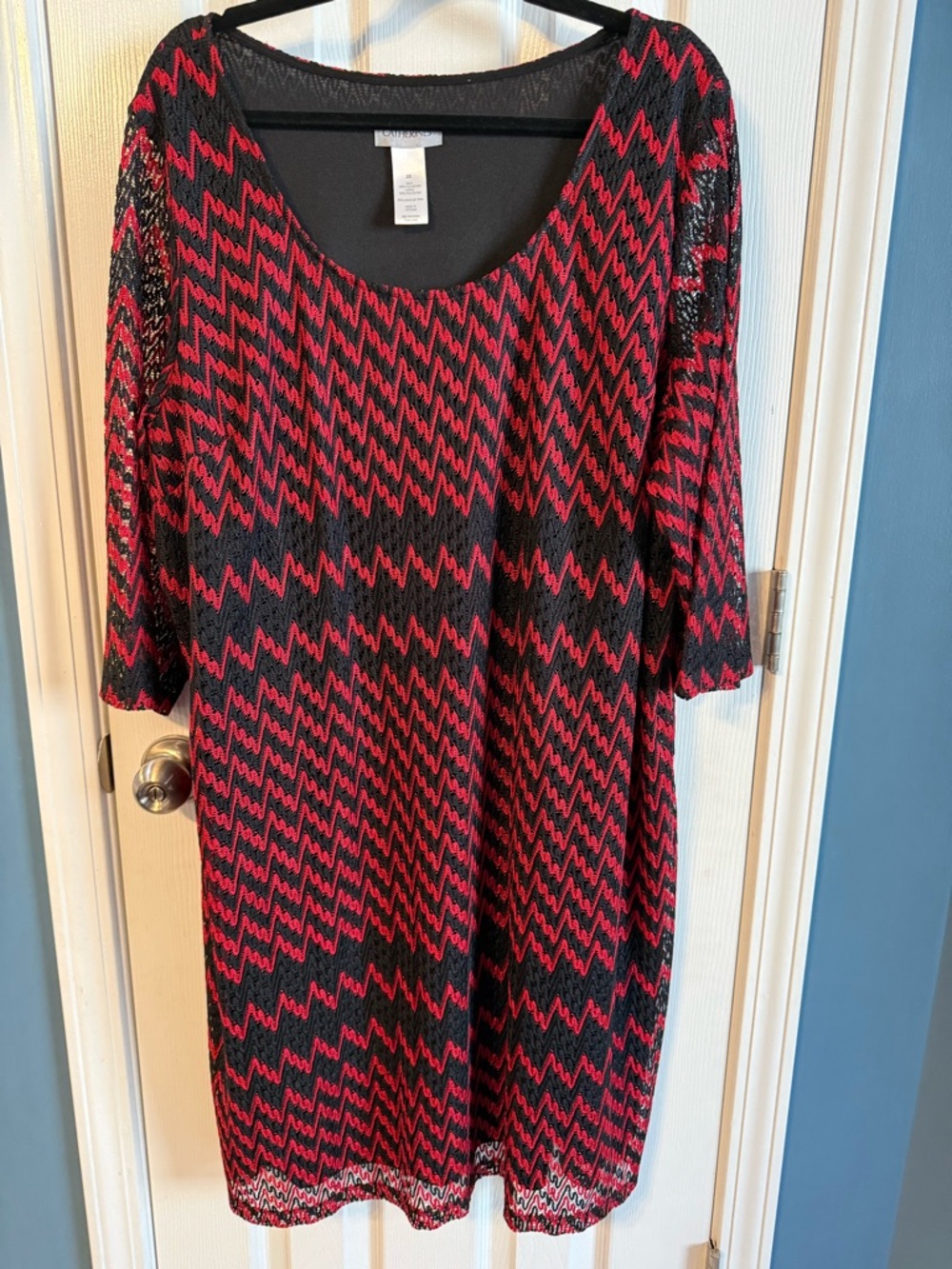 Catherines Red and Black Zigzag Knit Dress